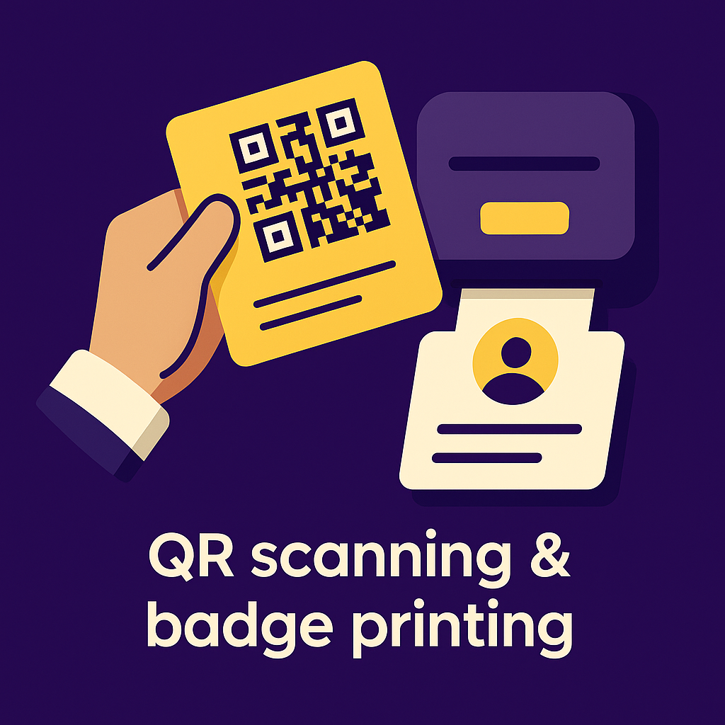 QR code scanning and badge printing